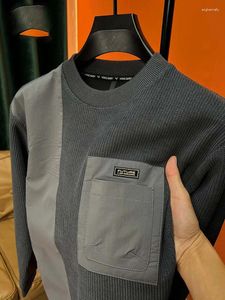 Męskie koszule 2023 Autumn Business Casual Fashion Dong-Sleeved Dolna szyjka Bluza T-shirt Classic Patch High Qualit Brand Top