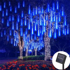 Garden Decorations 8 Tubes 30/50cm Led Meteor Shower Solar Led String Lights Outdoor Fairy Garland Christmas Tree Decor Garden Patio Street Lights 231023