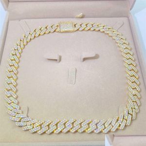 Chokers lyxdesigner smycken kubansk länk herr kedja halsband rostfritt stål pläterat guld sier 12-14mm bred 2 rad diamant hip hop is otbaf