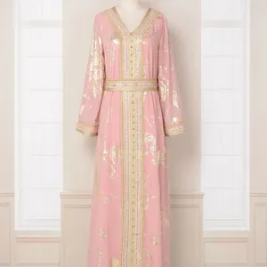 民族服ピンクの気質女性ドレスファッションパーティーアバヤドバイ長袖イスラム教徒トルコイスラム