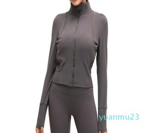 Giacca sportiva da yoga autunno e inverno in materiale nudo da donna con cerniera elasticizzata da corsa yoga camicia a maniche lunghe slim yoga