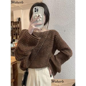 Womek Sweters Women Sweters Woherb Mash Chic Y2K Sweter Kobiet Koreańska kobieta luźna 2023 pusta odzież żeńska OTFGV