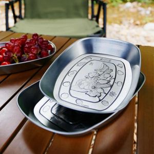 Stainless Steel Boat Pallet Tin Plates Trays Home Outdoors Camping BBQ Dishes Kitchen Dinnerware Food Snack Fruit Cake Chicken Dinner Metal Storage Service Plate
