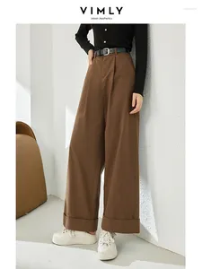 Damenhosen Vimly Baggy mit weitem Bein für Frauen Casual Flare 2023 Herbst in voller Länge Hose mit Kunstledergürtel 16085