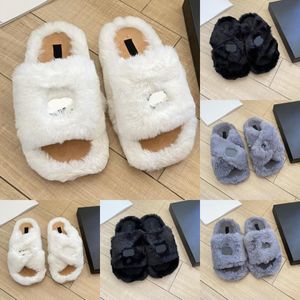 2023 Luxo Slipers Slides Sandals Designer Sandals Man Women Feminino ao ar livre Sapatos de lã plana Sandálias de tosquinho peludo