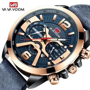 Stock WristWatches! ! Mężczyźni oglądają chronograf skórzany wodoodporny sport męski zegar na rękę