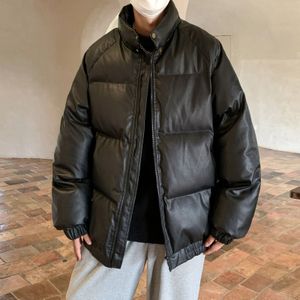 Piumino da uomo Parka in pelle PU ispessita Abbigliamento in cotone Gioventù per il tempo libero Cappotto impermeabile Tendenza Tinta unita Colletto alla coreana Giacche da uomo Inverno 231023