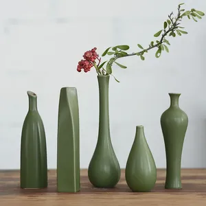 Vases Ceramic Small Vase Zen Chinese Style Home Decoration Ornaments Simple Dried Flower Arrangement Green