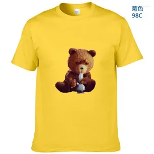 T-shirt męski z krótkim rękawem 2023 Fashion Funny Teddy Bear Smoking Gun Casual O Neck Ubranie