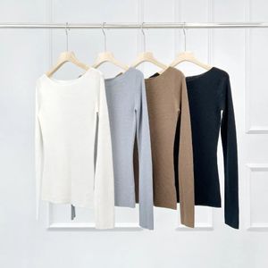 Kvinnors stickor Tees Naizaiga 100 Superfine Merino Wool Slash Neck Lång ärm Solid Spring Women Seamless Pullovers Tröja WLHL36 231023