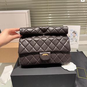 Vintage grande capacidade feminina handroll saco de pele de cordeiro couro matelassê corrente dois tons crossbody designer saco multi bolso clássico compras viagem mala 25x15cm