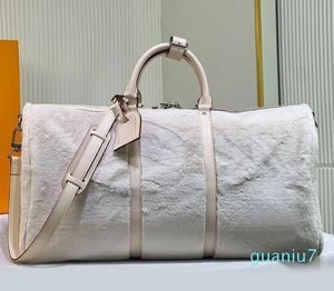 Puffy Keepall 50 Bolsa de bagagem Bolsas de inverno Bolsa Fechamento com zíper Bolsos de grande capacidade Hardware prateado