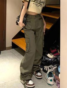 Frauen Jeans coole grüne Frachthose mit Taschen Harajuku gerade lose High Street Hosen Streetwear Herumn Ulzzang Brand Femme
