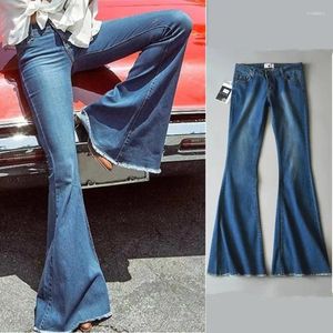 Women's Jeans 2023 Spring High Waist Ragged Long Pants Elastic Slim Fit Flare Blue For Women