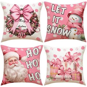 Pillow Christmas Covers Santa Claus Snowman Pink Cover Cover Square Decorations Decorations