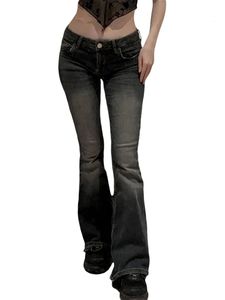 Damesbroek Uitlopende jeans met hoge taille, vintage stijl, denim met wijde pijpen en geborduurde achterzakken 231023