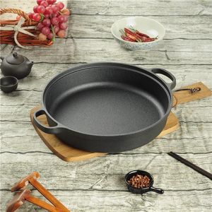 パンダブルイヤーフライフライパン肥厚マニュアルポットピッグアイアンパンケーキとdumpling coated non stick wok potsキャスト