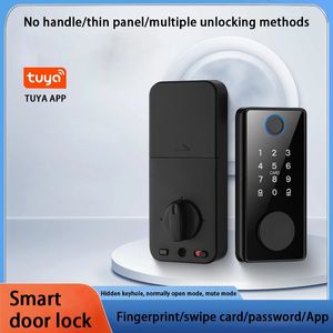 Fechadura inteligente TUYA com impressão digital biométrica Fechadura de porta inteligente de entrada sem chave Fechaduras de porta frontal Wifi desbloqueio de teclado eletrônico para escritório doméstico seguro 231023