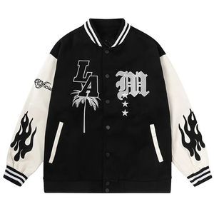 Mens Jackets Letter Brodery Baseball Jacket Y2K Flame Leather Varsity Windbreaker High Street Hiphop Vintage Coat Clothing 231024