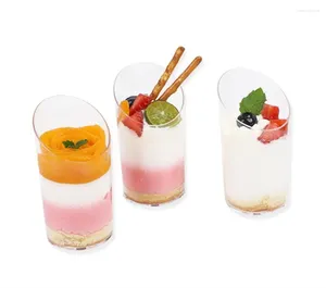 Tumblers 300pcs 3 oz mini tatlı bardaklar eğimli yuvarlak şeffaf plastik parfait meze bardağı yeniden kullanılabilir servis kasesi