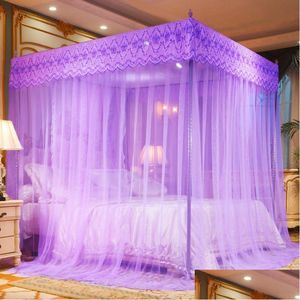 Mosquito Net Luxury Brodery Lace Pleated For Bed Square Romantic Princess Queen Size Double Canopy Tent Mesh Drop Delivery Home G DH4T7