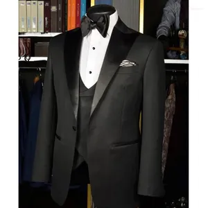 Ternos masculinos pretos, slim, terno de casamento, smoking para noivo, 3 peças, personalizado, formal, conjunto de negócios, jaqueta, colete, calças, moda masculina