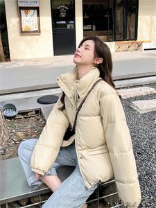 Women's Trench Coats 2023 Women Khaki Down Jacket Coat Casual Stand Collar Solid Windproof Duck Feather Female Puffer Winter Brown Short