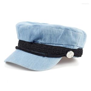 Sboy Hatts Solid Blue Color Jean Flat Cap Bone High Quality Feminino Spring Autumn Hat Casual Octogonal Caps