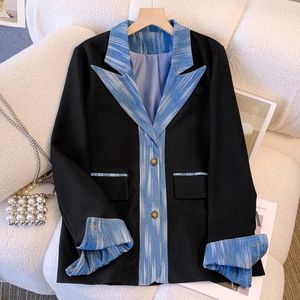 Abiti da donna Donna Casual Office Lady Blazer Denim Patchwork Abito ampio Primavera Autunno Capispalla da donna Top oversize alla moda