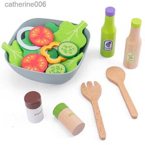 Kitchens Play Food Children's Wooden Simulation Toaster Salad Vegetable Kitchen Toys Boys and Girls Play House Cooking Kitchen SetL231026