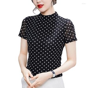 Mulheres camisetas Mulheres Roupas Manga Curta Turtleneck T-shirt Impresso Malha Mulher Top Verão Tops para Meninas Estilo Francês Blauses