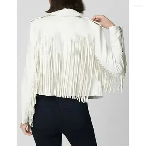 Women's Jackets White Lambskin Genuine Leather Western Style Fringe Jacket European And American Fashion Trends