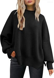 Women's Sweaters European And American Round Neck Bat Wing Long Sleeved Sweater 2023 Autumn Knitted Side Slit Pullover