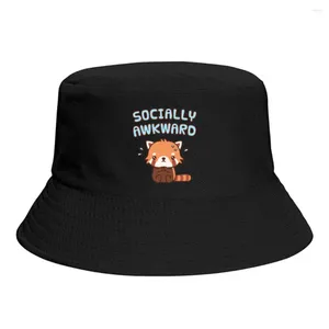 Berets verão unisex harajuku balde chapéu nervoso socialmente estranho engraçado mulheres homens pesca tímido panda vermelho outono panamá sol boné