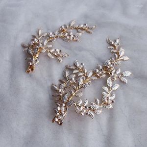 Fermagli per capelli Fermagli per foglie floreali dipinti a mano Spille da sposa Copricapo da sposa vintage Fatto a mano in colore oro da donna