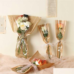 Wrap Prezent Kraft Paper Single Bag Mtiple Flowers Floral Opakowanie Bukiet Florist Supplies 50pcs Partia Drop dostaw