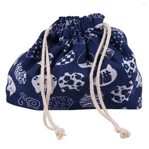 Dinnerware Japanese Drawstring Lunch Box Bag Purse Travel Women Rope Cotton Linen Supply Picnic Bento