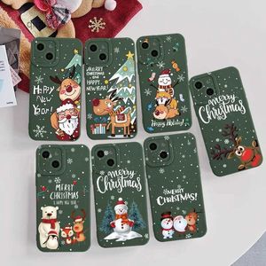 Cell Phone Cases Fashion Merry Christmas Cartoon Case For iPhone 15 14 13 11 12 Mini Pro Max XR X SE 2022 2020 7 8 Plus New Year Cute Deer FundasL231024