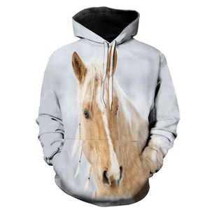 Bluzy z kapturem z kapturem Męskie z kapturem 3D Digital Printed Animal Horse Men's Casual Pullover Sweter