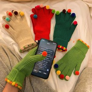 Cute Little Jelly Bean Fingerless Woolen Knitted Five-Finger Gloves For Women In Winter With Touch Screen Cycling, Thickened For Couples To Keep Warm AC