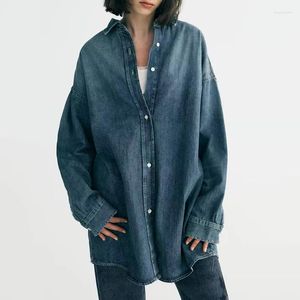 Kvinnors blusar skjorta Autumn Fashion Denim Shirts and Vintage Spring Oversize Ladies Elegant Female Top Clothes for Women