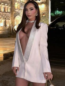 Casual Dresses Fashion Sexy 2023 Deep V-ringen Långärmare Backless White Party Club Dress Women's Hollow Out Black Short Blazer