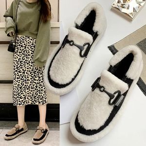 Dress Shoes 2023 Women Winter Warm Flats Cotton Plush Moccasins Slip on Loafers Plates Casual Shoe Female Chaussures Femme 231024