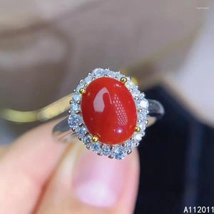 Küme halkaları kjjeaxcmy ince mücevher 925 STERLING Gümüş Gem Doğal Taş Kırmızı Coral Soylu Lady Kız Kristal Kadın Yüzüğü