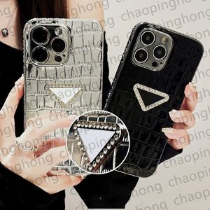 Handyhülle Designer iPhone Hülle für iPhone 15 Pro Max Hüllen Apple iPhone 14 Plus 13 12 11 Pro Max XR XS X Glitzer Krokodil Muster Dreieck P Handyhüllen Mobile Cover