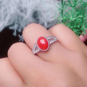 Cluster Rings Sale Red Coral Silver Ring For Daily Wear 7mm 9mm Natural 925 Sterling Jewelry