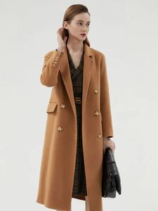 Women's Wool Blends 2023 Autumn and Winter Coat 10 Pure Cashmere Doubleided Nizi Overcoat Simple Fashion Double Breasted Top 231023