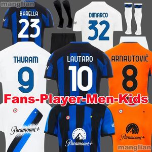 2023 2024 Lautaro Soccer Jerseys Barella Dzeko Inters Lukaku Milans Eriksen Skriniar Vidal Brozovic Sirt 23 24 uniforms Men Kits مجموعات مجموعات