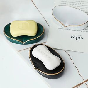 Soap Dishes Simple Solid Color Creative Soap Box Household Ceramic Soap Dish Drain Rack Holder Tray Bathroom Accessories 13*8cm 231024