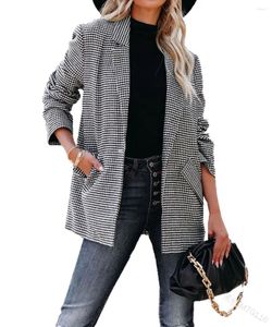 Kvinnors kostymer 2023 Autumn Winter Lapel Liten kostym Houndstooth Top Casual Fashion One-Button Coat Blazer Jacket